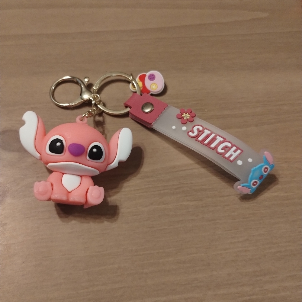New Disney 3D Rubber Pink Stitch Keychain | Cute Lilo & Stitch Bag Charm